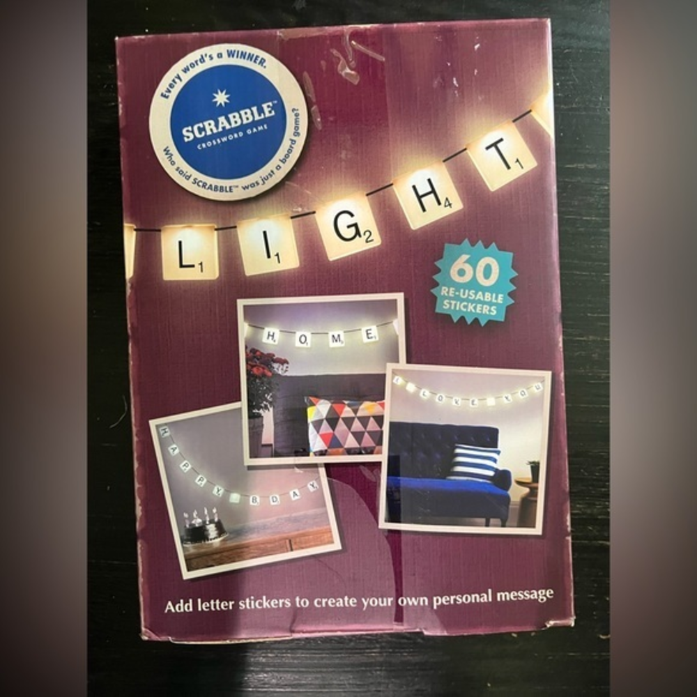 Scrabble 10 Tile String‎ Light Set with Reusable Letter Stickers